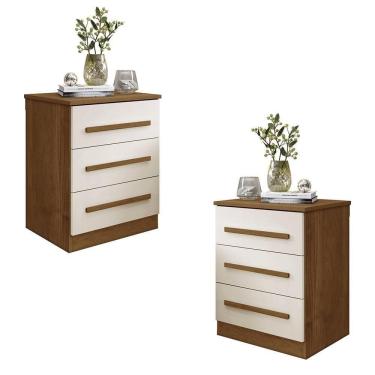 Imagem de Conjunto 2 Mesas De Cabeceira Império Quarto Com 3 Gavetas Cinamomo/off White Cinamomo/off White