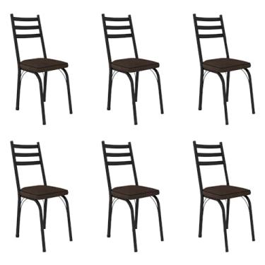 Imagem de Kit 6 Cadeiras de Cozinha Luisiana Estampado Imbuia Pés de Ferro Preto - Pallazio