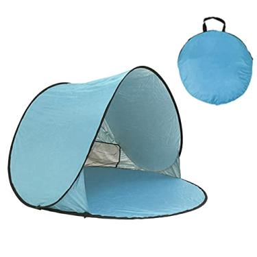 Imagem de WHYUNM26 Barraca de praia pop-up automática para acampamento ao ar livre barraca portátil mar verão abrigo solar anti UV resistente à água com bolsa de armazenamento, azul claro