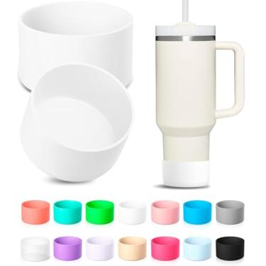 Imagem de KTKUDY Bota de silicone de 2 peças para copo Stanley Quencher H2.0 850 g 1,134 g e IceFlow 590 ml e destinado a garrafa de água Hydro Flask 340-680 g - Acessórios de fundo de copo protetor para copo