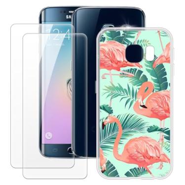 Imagem de MILEGOO Capa para Samsung Galaxy S6 Edge + 2 peças protetoras de tela de vidro temperado, capa de TPU de silicone macio à prova de choque para Samsung Galaxy S6 Edge (13.0 cm) Flamingo