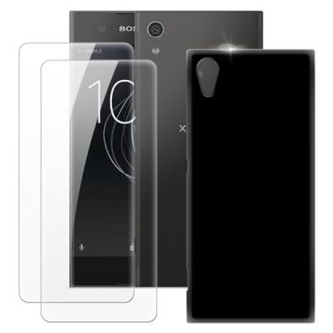 Imagem de MILEGOO Capa para Sony Xperia XA1 + 2 peças protetoras de tela de vidro temperado, capa ultrafina de silicone TPU macio à prova de choque para Sony Xperia XA1 Dual (5 polegadas) preta