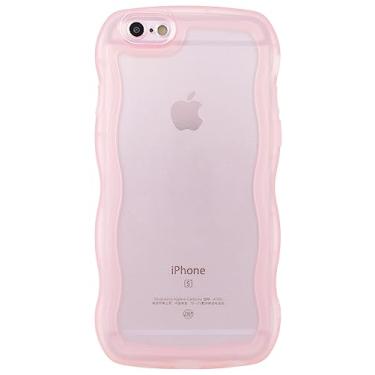 Imagem de SKYLMW Compatível com iPhone 6s/6 capa de 4,7 polegadas, linda Kawaii encaracolada em forma de moldura ondulada de silicone macio à prova de choque capa protetora para mulheres meninas, transparente/rosa