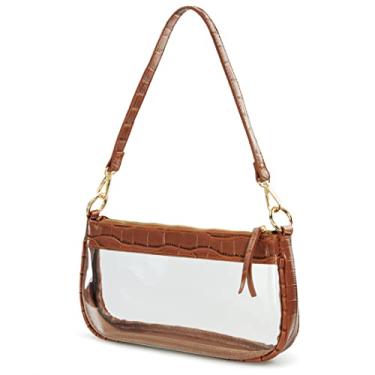 Imagem de Bolsa de ombro transparente PVC clássica anos 90 bolsa feminina couro vegano crocodilo bolsa transversal, Marrom, Medium