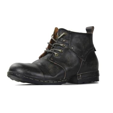 Imagem de OSSTONE Botas de motocicleta masculinas modernas com cadarço de couro Chukka botas casuais chuteiras de metal OS-6015-3-A-US-R metal preto, Retrô preto, 38