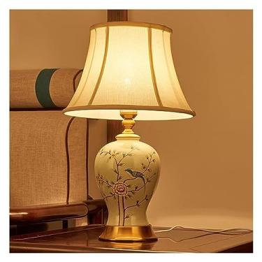 Imagem de Luminárias de Mesa Lâmpada de mesa multifuncional, lâmpada de mesa de cerâmica verde com abajur de tecido, lâmpada de cabeceira simples para sala de estar e quarto Leitura (Color : B, Size : Dimmer