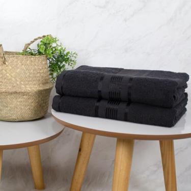 Imagem de Kit 02 Toalha de Banho Gigante Egito 76x180cm 100% Algodão Plus Size (Preta)