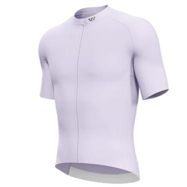 Imagem de Lo.gas Camisa de ciclismo masculina de manga curta, zíper completo com bolsos, roupas de bicicleta respiráveis de secagem rápida, Roxo curto, P