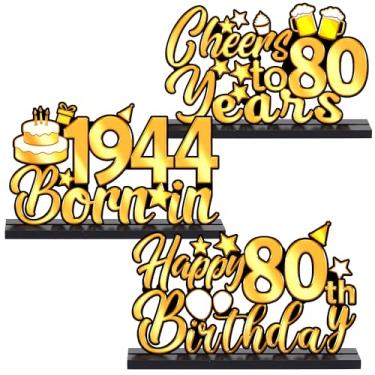 Imagem de 3 Pieces Happy 80th Birthday Party Table Decorations, Born in 1943, Cheer To 80 Years Table Centerpiece Sign Wooden Birthday Presents Congrats for Birthday Party Dinner Table Topper Favors