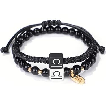 Imagem de Hifunny Pulseira Constelação 12 Zodiac Handmade Weave Obsidiana Beaded Constellation Bracelet for Women Men Jewelry 2 Pcs, Metal, Strass
