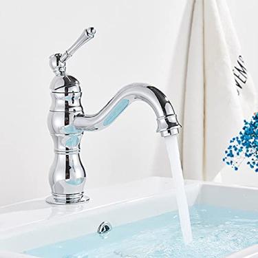 Imagem de Torneira de banheiro montada em latão antigo, torneira de pia quente e fria, coluna de água, cromada, china