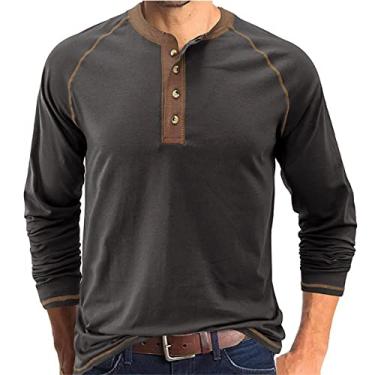 Imagem de Camisetas masculinas Henley manga comprida moletom polo outono moda 4 botões camisetas clássicas algodão golfe casual, X Cinza escuro, GG