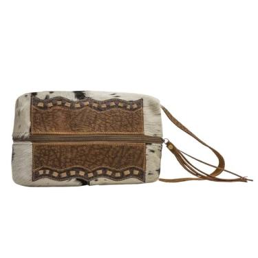 Imagem de Myra Bag Bolsa de couro bovino Seid - bolsas femininas de couro marrom e marfim com design de costura, kit de maquiagem e bolsa, bolsas ocidentais para mulheres, bolsas cowgirl para mulheres,