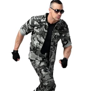 Imagem de Camisa masculina estilo militar tática roupas aerotransportadas do exército manga longa camiseta masculina, Camuflagem cinza 9, M