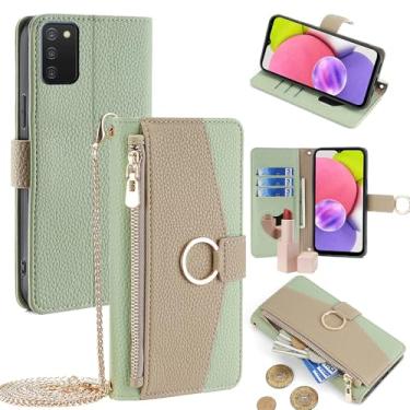 Imagem de YOUULAR Capa carteira com alça transversal compatível com Samsung Galaxy A9 (2018), bolsa magnética com zíper, bolso de couro PU, capa flip à prova de choque com suporte, verde