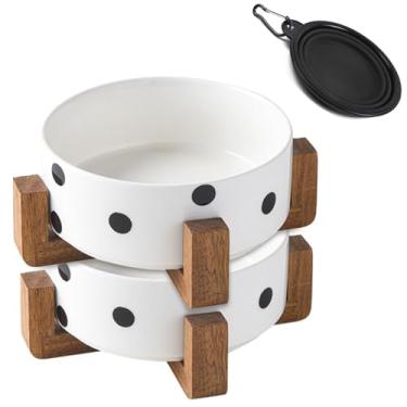 Imagem de Petygooing Tigela de cerâmica para cães e gatos com suporte para alimentador de comida e água, conjunto moderno de tigelas pesadas para gatos e cães de tamanho pequeno, 382 g (5,1 pol/1,7 xícaras),