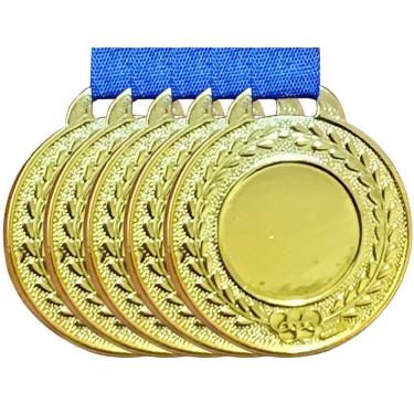 Imagem de Kit Conjunto 6 Medalhas Centro Liso Meio Verso Liso 3,5cm ouro