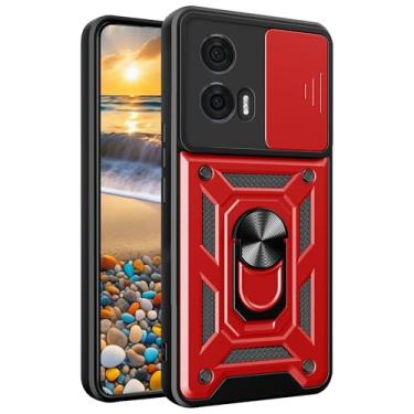 Imagem de Capa CSmall para Motorola Edge 50 Fusion com capa de lente de câmera deslizante, capa de proteção à prova de choque de grau militar com suporte de anel giratório para Edge 50 Fusion SJ vermelha