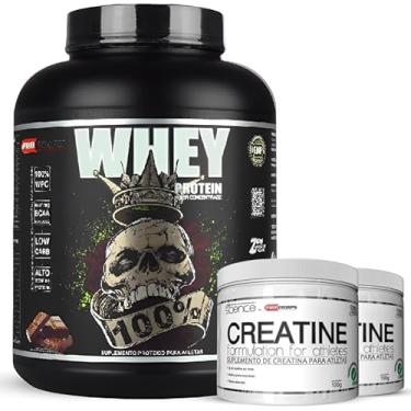 Imagem de Kit Whey 100% Concentrado 2kg + 2 Creatina 100% Pura 100g (2kg, Chocolate)