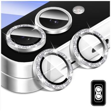 Imagem de Kucheed Protetor de lente de câmera Bling para Samsung Galaxy Z Flip 4, protetor de tela de vidro temperado, alinhamento automático de glitter, anéis de metal individuais, adesivos de filme