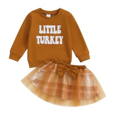 Imagem de Kayotuas Moletom infantil para meninas de Ação de Graças, suéter de tule, saia tutu para crianças, roupas de Ação de Graças, Marrom, 6-12 Meses