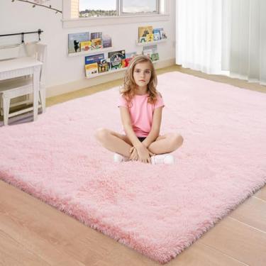 Imagem de Tapetes macios rosa para quarto de meninas: Tapete de área 12,5 x 17,8 cm Tapete felpudo rosa para quarto de crianças - Tapete peludo rosa para decoração de quarto (1,5 x 18 metros/rosa)