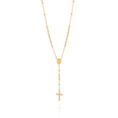 Imagem de Colar banhado ouro 3x 24k 18k e 22k feminino cruz terço sagrado coraçã