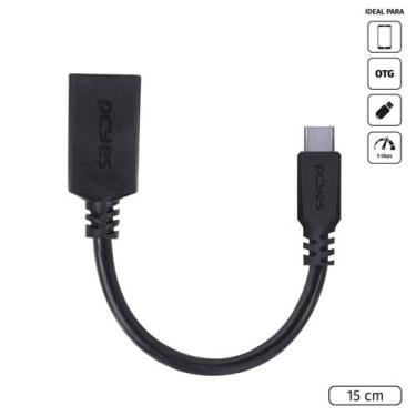 Imagem de Adaptador OTG Tipo C para USB a 3.0 para Celular Smartphone 15 CM Pret