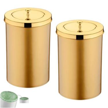 Imagem de Kit 2 Lixeira 8 Litros Tampa Cesto De Lixo Dourado Para Cozinha Banhei