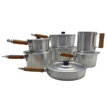 Imagem de Conjunto Panelas- Frigideira- Canecão 7 Pçs Alumínio Grosso - Alumínio