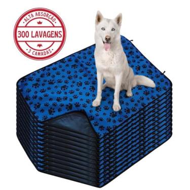 Imagem de Kit com 12 Fraldas de Cães p/Chão 100x70 Patinha Azul c/Ganchos - 300 