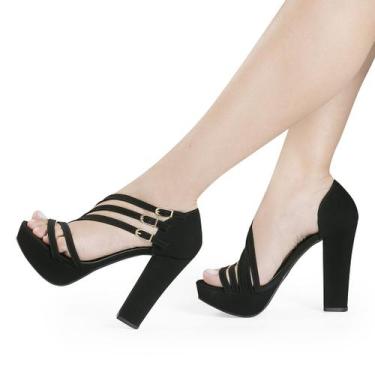 Imagem de Sandália Feminina Meia Pata Salto Alto Grosso P30 - Modarpe, Preto, 35