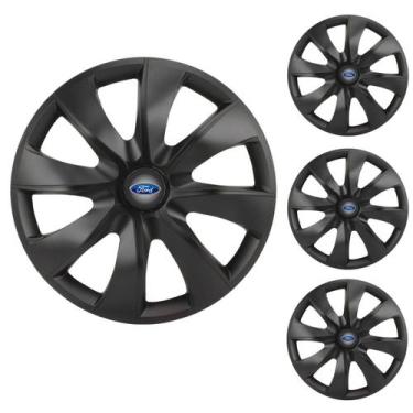 Imagem de Jogo Calota Aro 14 Prime Fosc Black Universal + Emblema Resinado Ford 
