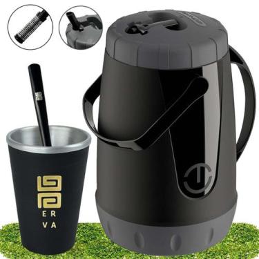 Imagem de Kit Tereré Garrafa Preta Unitermi 2,5L Cuia Térmica E Bomba - Black Er