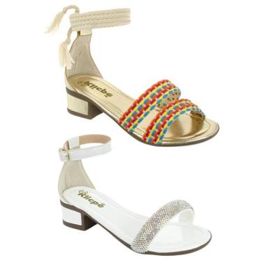 Imagem de Kit Sandália Infantil Menina Salto Baixo Grosso Brilho Strass Klicpé +