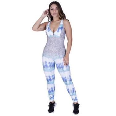 Imagem de Macacão Fitness Feminino Decote Com Bojo Tiras Costas Fator UV50+ Orbi
