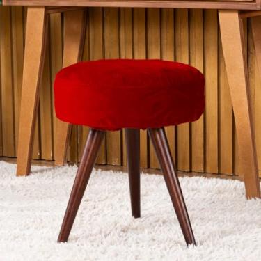 Imagem de Capa de Puff Redondo Pequeno Avulsa Lisa Ajustável com Elástico - Tecido Veludo Suede Decoração Banquinho Luxo Para Sala Quarto Pufe Banco Protetor Banqueta Centro (Vermelho)