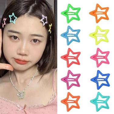 Imagem de Grampos de cabelo e presilhas de pressão de estrela que brilham no escuro - Grampos de cabelo coloridos Y2k para meninas, adolescentes, franja infantil e cabelo lateral (10 peças)