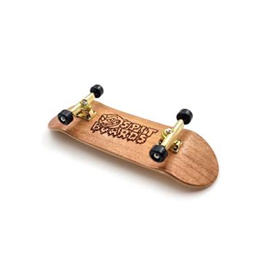 Imagem de SPITBOARDS 32 mm Fingerboard Complete Real Wood Set-Up (Pre-Assembled, 5-Layers), Trucks with Lock Nuts, Bearing Wheels, Foam Grip Tape, (Deck: Light-Brown Wood, Trucks: Gold, Wheels: Black)