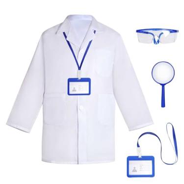 Imagem de mifengda Doctor Scientist Costume Kids Lab Coat Costume and Goggles for Kids Children Scientist Doctor Costume Dress Up Kit with Goggles ID Card Magnifying Glass for Kids Halloween Costume Role Play