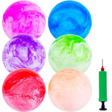 Imagem de 3 otters Bouncy Balls for Kids, 6PCS Marbleized Bouncy Balls Plus Pump Inflatable Sensory Balls Kickball Dodge Ball for Kids Adult Summer Beach Outdoor Game