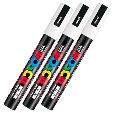 Imagem de Caneta marcador de tinta Uni Posca PC-5M, ponta média, tinta branca, conjunto de 3