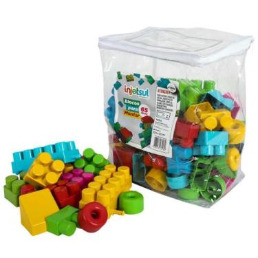 Imagem de Blocos Montar E Encaixar 65 Pçs Grandes Para Bebê Didático - Injetsul