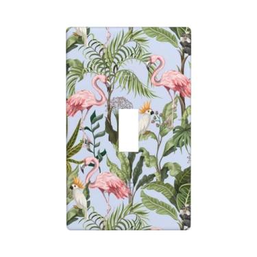 Imagem de Wyehjut Flamingo Tropical Plants 1 Gang Single Toggle Light Switch Cover Decorativo Placa Elétrica Placa Frontal Folhas Tomadas para Banheiro Quarto Sala Decoração