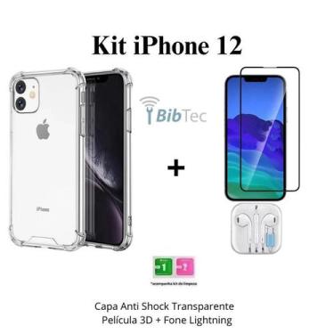 Imagem de Kit Capa Capinha Transparente + Película 3D Vidro + Fone de Ouvido par