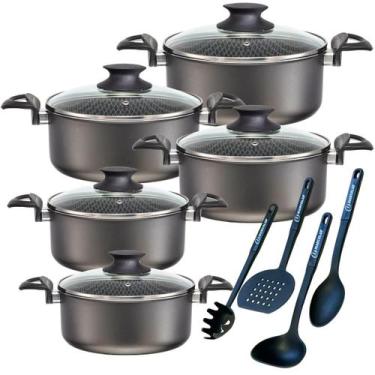 Imagem de Jogo de Caçarola Panelas 09 peças Antiaderente 6 Camadas Teflon Kit - 