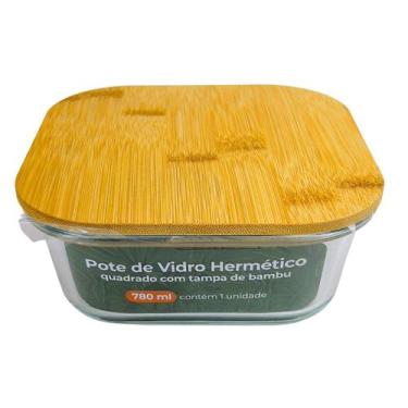 Imagem de Pote de Vidro Hermético com Tampa de Bambu 780 ml Quadrado - CASA VITA