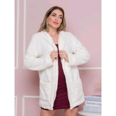 Imagem de casaco ted longo max peluciado com toca  jaqueta sobretudo teddy - M&K