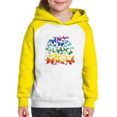 Imagem de Moletom Infantil Borboletas Coloridas - Foca na Moda, Branco, Amarelo,