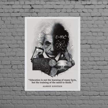 Imagem de Quadro Albert Einsten Frase 45x34cm - Quadros On-line, Madeira preta